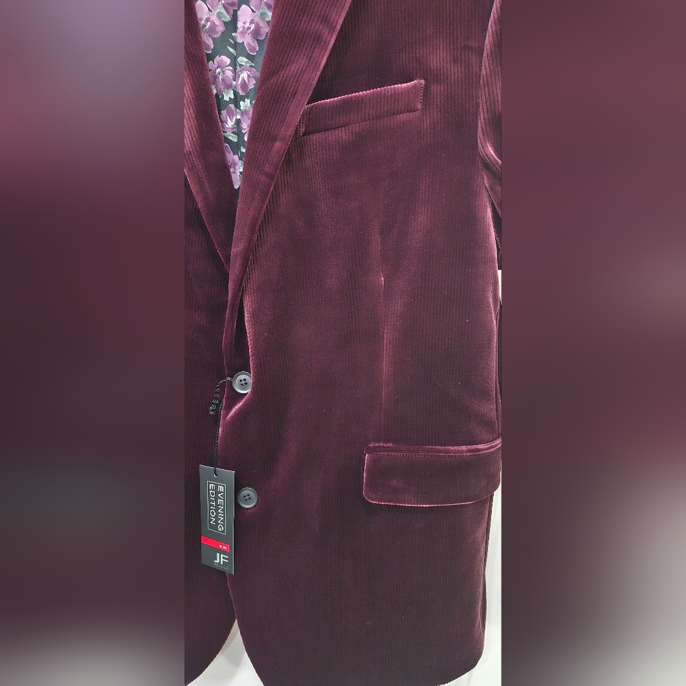 NWT JF J. Ferrar Evening Velvet Cord Slim Fit Red Wine Blazer Jacket Men's 44R - Picture 2 of 6